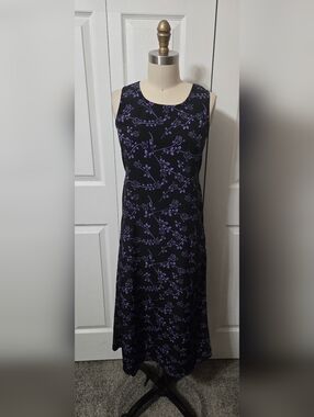 Black & Purple Floral Belted Sleeveless Maxi Dress, Size Small, Excellent Cond